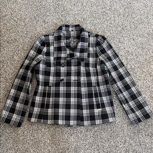 Guess Plaid Double-Breasted Black & White Blazer Jacket